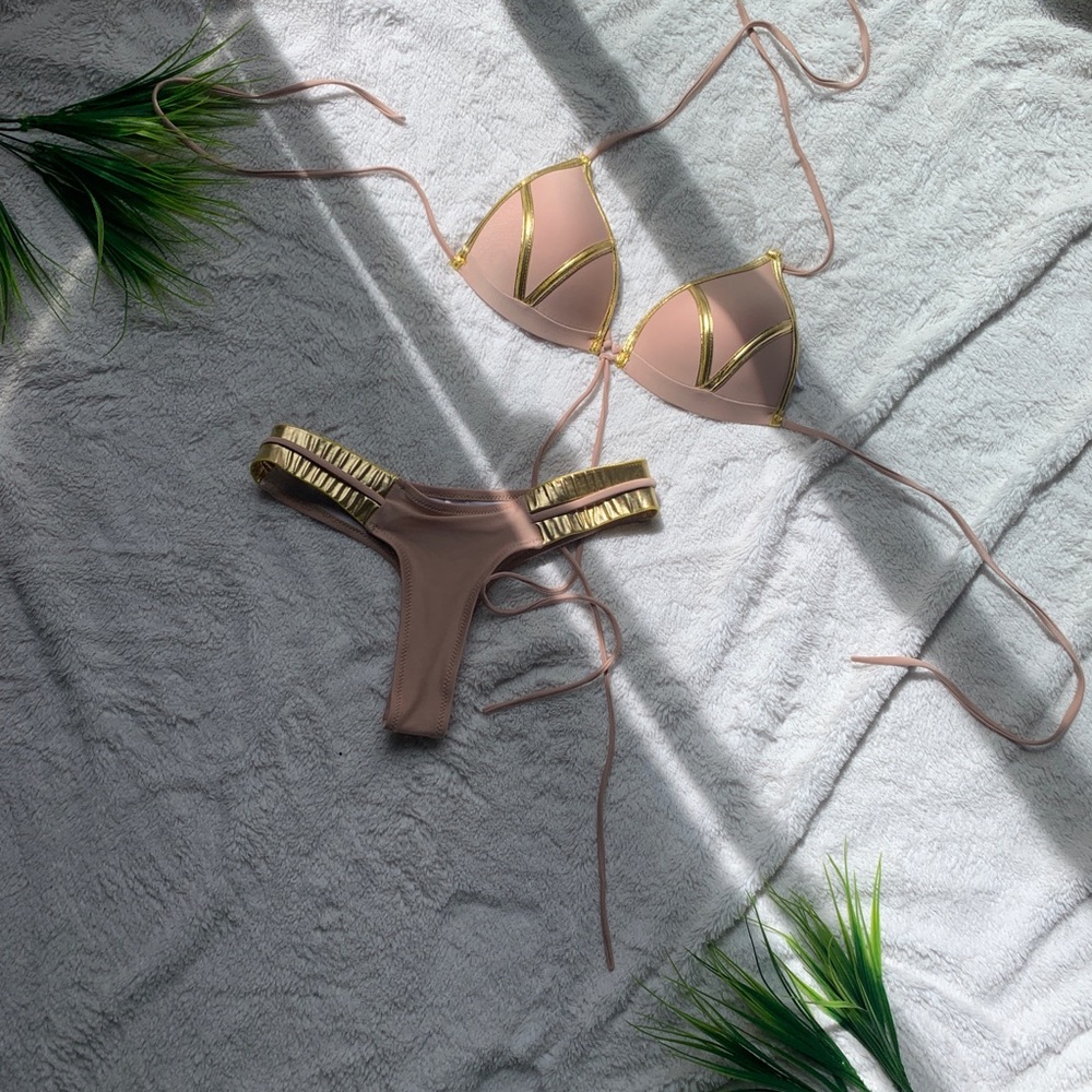 2 pc Pink and Gold Bikini